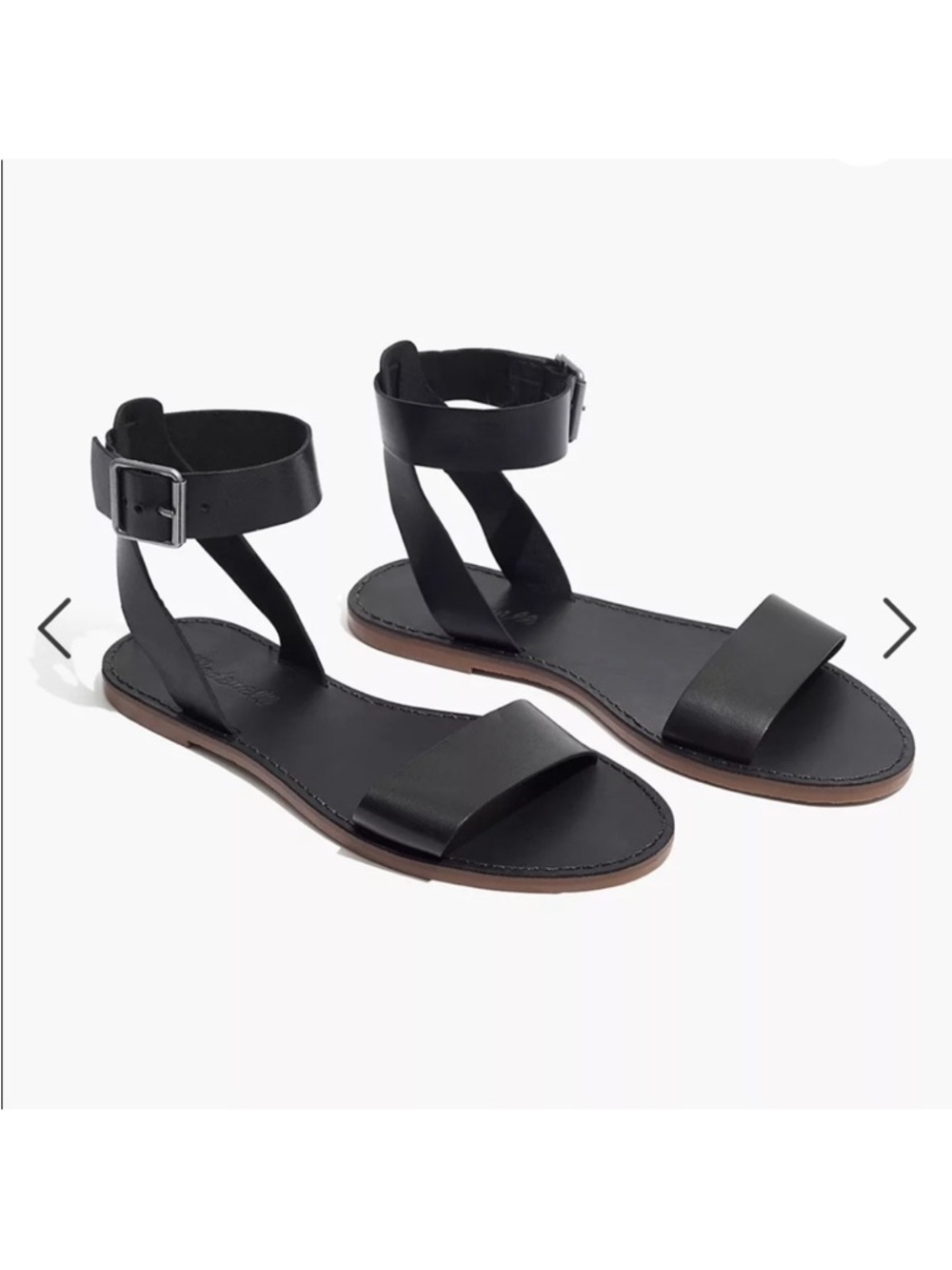 Madewell boardwalk ankle wrap black leather flats sandals